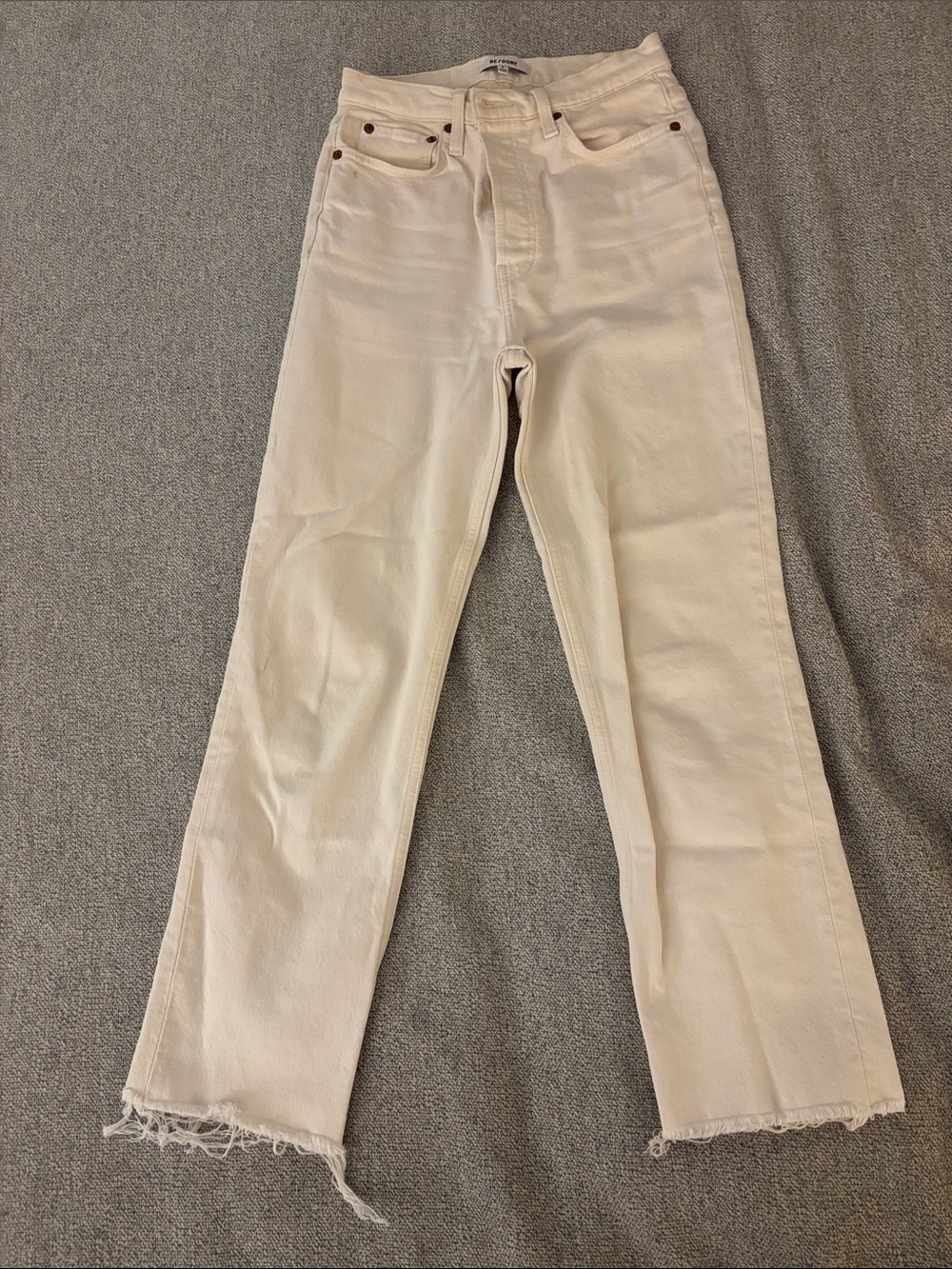 Re/done Cream High-Rise Straight Leg Jeans